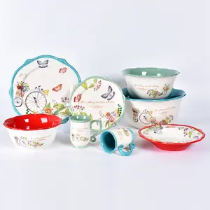 Custom Logo Lente Serie Mooie Handgeschilderde Steengoed Nieuwe Modieuze Porselein Diner Set Luxe Keramische Servies Sets