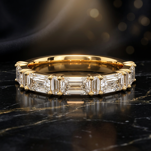 <b>Emerald</b> Baguette Lab Grown Diamond Half Eternity Band <b>Ring</b> 10K 14K 18K Gold 925 935 <b>Silver</b> Rhodium Engagement Anniversary Luxury - Product Image 1