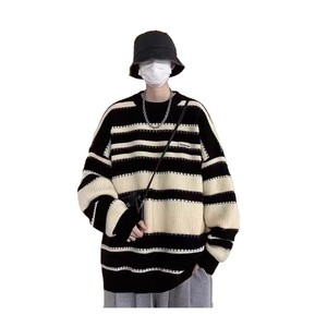 Nouveau <span class=keywords><strong>pull</strong></span> épais à épaules tombantes pour <span class=keywords><strong>homme</strong></span>, tricot rétro automne-hiver, style décontracté et ample à rayures pour garçons, couples et adolescents - Product Image 1