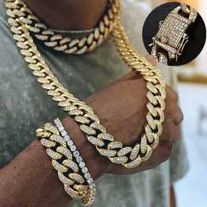 chaîne cubaine 18 Suppliers-Yumfeel — collier à mailles plaquées en argent micro pave cz, 18mm, chaîne à mailles cubaines Miami, 18, 20, 24 pouces