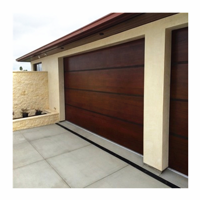 Automatic Steel PU Foam Insulated Remote Control Overhead sectional smart Garage Doors with wood color panel