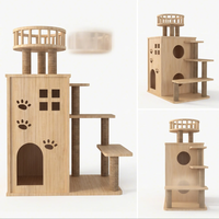 Grande maison pour chat en bois avec escalier |   Plateforme en 3 étapes |   Tour panoramique ronde |   Poteaux en sisal |   Condo à découpe en forme de patte |   Vente en gros OEM