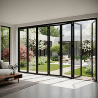 Puertas Plegables de Aluminio de Alta Calidad para Exteriores, Puertas Corredizas Plegables, Puertas Impermeables Tipo Acordeón para Cafetería, Tienda, Apartamento