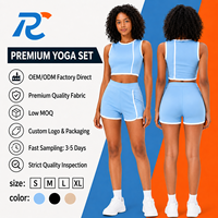 Ensemble de yoga OEM personnalisé pour femme, séchage rapide, short taille haute et crop top sans manches, idéal pour le fitness et le Pilates