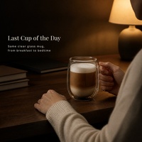 Mug en verre à double paroi, tasse à café transparente avec poignée, tasse à thé en verre, vaisselle pour lait, latte, cappuccino, boissons glacées, vente en gros