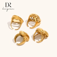 Bague ouverte en acier inoxydable plaqué or 18 carats Dingran, texture ajourée en spirale, bijoux sculpturaux tendance pour femmes, vente en gros