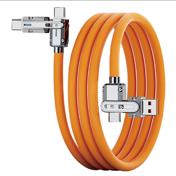 Hot 120W 6A Super Fast 4-in-1 PD Type-C Micro USB Cable Rotatable Head Liquid Silicone Zinc Alloy Braid Shielding Pure Printer