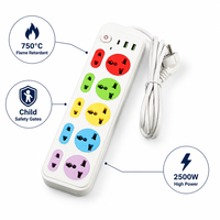 Regleta de alimentación universal industrial de latón con 10 tomas, logotipo personalizado al por mayor, colorida, con múltiples enchufes, 2 USB-A y 1 USB-C