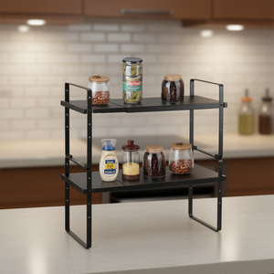 Organizador de Cocina de Acero de 2 Niveles, 25.6x8.7 Pulgadas, Estantes Negros para Encimera, Estante para Especias, Diseño Industrial Independiente - Product Image 2