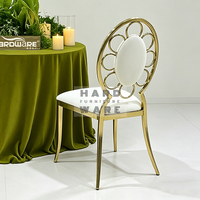 Chaises de banquet empilables de luxe en cuir PU avec coussin, en acier inoxydable doré, écologiques, pour salle à manger, villa, mariage, événement