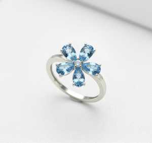 แหวนดอกไม้ประดับเพชรธรรมชาติและพลอยธรรมชาติทองคำขาว 14KT - Product Image 4