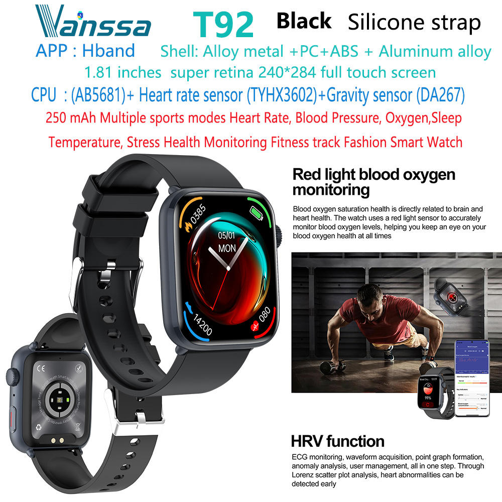 Negro T92-sport-fitness-tracker-smart-watch