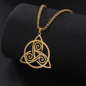 Collar de Mujer con Símbolo de Espiral Triple Myshape, Nudo de Bruja Triangular, Amuleto de <span class=keywords><strong>Buena</strong></span> <span class=keywords><strong>Suerte</strong></span> Celta, Joyería de Brujería de Acero Inoxidable - Product Image 5