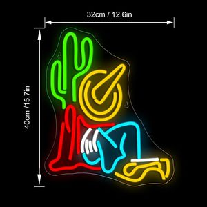 En stock: Letrero luminoso LED de neón con diseño de sombrero de vaquero y cactus, estilo western, para decoración de pared en sala de juegos, dormitorio, bar, o como regalo de cumpleaños, con cuerpo de lámpara de plástico - Product Image 1