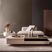 Ensemble table basse et meuble TV de luxe moderne en bois massif et pierre avec rangement pour appartement