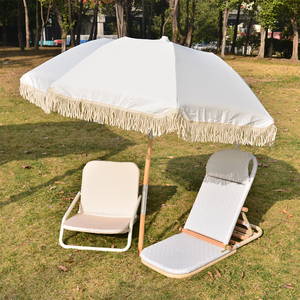 Conjunto de Muebles de Playa de Alta Gama, Resistentes a la Intemperie, con Tumbona de Madera, Gazebo con Flecos Estilo Boho, Plegables para Exteriores - Product Image 3