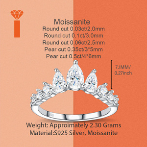 Anello Moissanite a Corona con Incastonatura a Griffe a Pera, 2.30g, Anello Tiara a Gradiente Stratificato, Argento S925, Regalo Anniversario, Anelli Pronti - Product Image 3