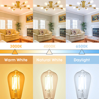 Ampoule LED à filament Edison vintage ST64 7W 1400LM haute luminosité, équivalent 100W, blanc chaud 2700K, E26 E27