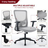 Chaise de bureau à dossier mi-haut en maille avec accoudoirs réglables et soutien lombaire - Parfaite pour de longues heures de travail ou d'étude