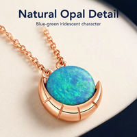 Collier pendentif élégant en argent sterling SS925, opale naturelle bleue, design étoile et lune, collier en pierres précieuses, cadeau polyvalent pour la fête des mères