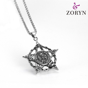 Colgante Masónico de Calavera con Pentagrama de Acero Inoxidable, Joyería de Moda Gótica Punk Vintage Oculta Mística de Acero de Titanio para Hombre - Product Image 4