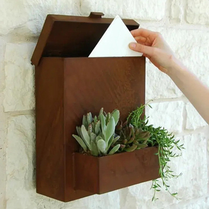 Boîte aux lettres esthétique JH-Mech avec jardinière intégrée Boîte aux lettres murale décorative robuste de style <span class=keywords><strong>vintage</strong></span> rouillée pour l'extérieur - Product Image 2