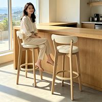 Tabouret de bar haut en bois massif moderne avec dossier, écologique, usage commercial pour café et restaurant