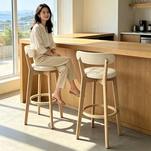 Taburete Alto Moderno <span class=keywords><strong>de</strong></span> <span class=keywords><strong>Madera</strong></span> Maciza con Respaldo, Ecológico, para Uso Comercial en Cafeterías y Restaurantes - Product Image 4