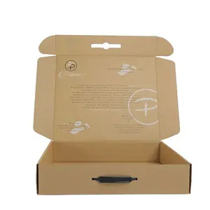 Portable luxury brand brown folding corrutaged carton cardboard suitcase paper mailing apparel shipping box with plastic handle