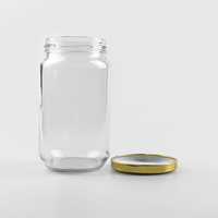 Pot de conservation alimentaire en verre cylindrique de 370 ml (12 oz) pour miel, cornichons, huile de coco avec couvercle métallique de 63 mm