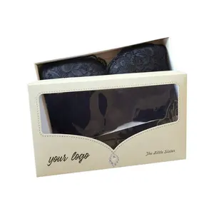 Conjunto de ropa interior de lujo para mujer, set de ropa interior Sexy con caja de regalo de cartón con ventana de plástico para envolver, caja de papel personalizada