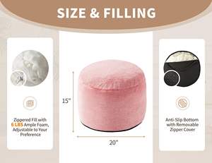 <span class=keywords><strong>Tabouret</strong></span> pouf <span class=keywords><strong>rond</strong></span> en peluche tendre et ludique avec couverture en fausse <span class=keywords><strong>fourrure</strong></span> rose pour chambre et salon - Product Image 3