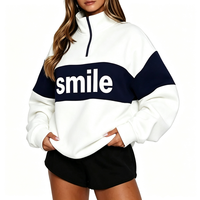 Sudadera con capucha para mujer, estilo color block, con media cremallera, oversize, con estampado de letras, logotipo personalizado, estilo casual urbano