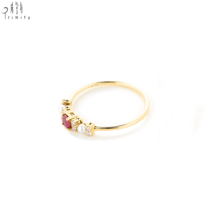 Bagues de fiançailles et de mariage pour femmes, de qualité exceptionnelle, style tendance, perle d'eau douce, or jaune massif 18 carats, diamant naturel, rubis - Product Image 2