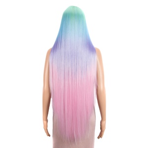 Peluca de Cabello Sintético Resistente al Calor con Frente de Encaje Recto, 38 Pulgadas, Estilo Ombre Rubio, Peluca de Cabello Sintético de Alta Temperatura con Estilo Moderno y Puntiagudo - Product Image 1