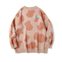Sweater pria desain terbaru 2024, sweater Pria dengan pola jacquard sapi longgar dan nyaman pullover untuk pria