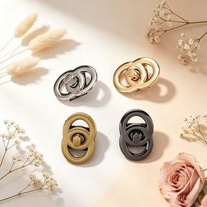 Vintage Brushed Gold Double Ring Hollow Twist Lock Custom Zinc Alloy Bag Lock Hardware <b>Accessories</b> For Women Handbag <b>Purse</b> - Product Image 3
