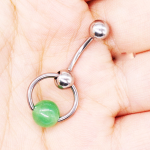 Gaby 316L roestvrijstalen genitale <span class=keywords><strong>piercing</strong></span> sieraden, Chinese jade bal hoepelring, VCH <span class=keywords><strong>piercing</strong></span> ring - Product Image 3