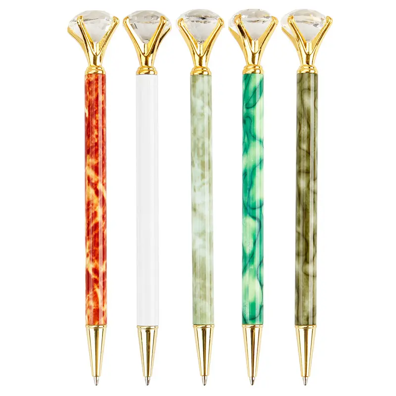 Marble pattern diamond pens ballpoint pen rhinestones crystal good offer crystal diamond soft silicone roller pen good prices