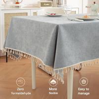 Nappe en chenille gris neutre avec bordure en dentelle, imperméable et lavable, pour salle à manger, cuisine, maison, vente en gros