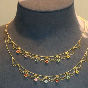 Xinfly Italian 18K Gold Rainbow Multi-Color Sapphire Pendant <b>Statement</b> Choker <b>Necklace</b> Waterproof Jewelry - Product Image 2