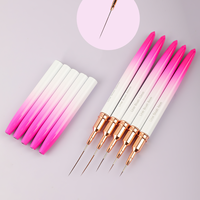 Nouvel ensemble de 5 pinceaux de nail art ultra-fins pour le dessin de lignes, la peinture florale et la sculpture, avec manche métallique, vente en gros transfrontalière