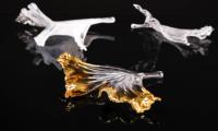 Lustre d'inspiration art déco Suspension en verre Lumières dorées avec feuilles d'érable Luminaire sophistiqué pour hôtels