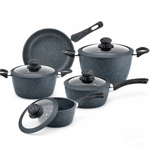 Modern 9-Piece Ceramic Non-Stick Cookware Set Navy Blue Pots <b>Pans</b> Glass <b>Lids</b> Plastic Handles Induction Compatible - Product Image 1