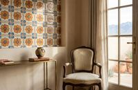 Carrelage Céramique Moderne Lumineux Peint à la Main - Motif Floral Authentique en Terre Cuite Cobalt, Résistant aux Acides, Antibactérien, Glaçure Craquelée