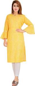 Nouveau élégant femmes jaune rayonne droite Kurtis imprimé rides fête Festival indien pakistanais ensemble de vêtements - Product Image 2