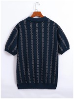 Polo en maille décontracté pour homme, motif jacquard losanges gaufré vintage, col à revers, manches courtes, pull en maille pour l'été