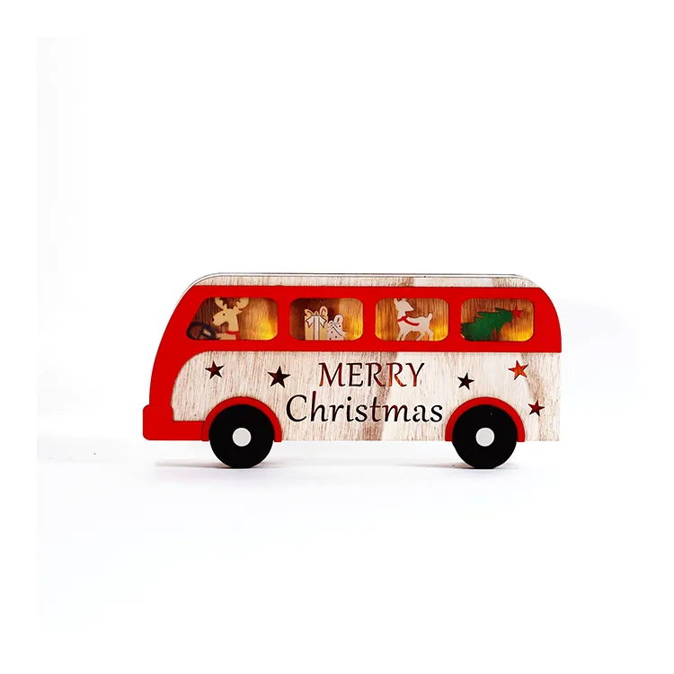 Guirnalda navideña de madera, luces Led tipo Bus, decoración, suministros de Navidad para interior