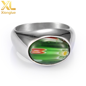 Bague unisexe de haute qualité en acier inoxydable plaqué or 18 carats avec sertissage classique et pierre naturelle ronde, idéale comme cadeau - Product Image 1