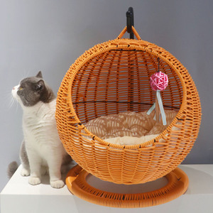 Hamac pour chat en rotin tressé semi-fermé, <span class=keywords><strong>panier</strong></span> suspendu pour chat, pour cage, utilisation en intérieur, respirant pour l'été - Product Image 5